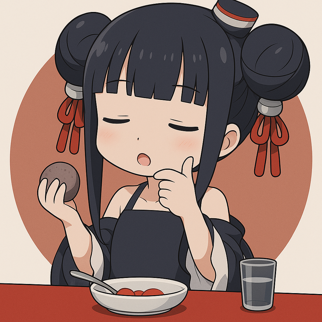 Cute mascot eating